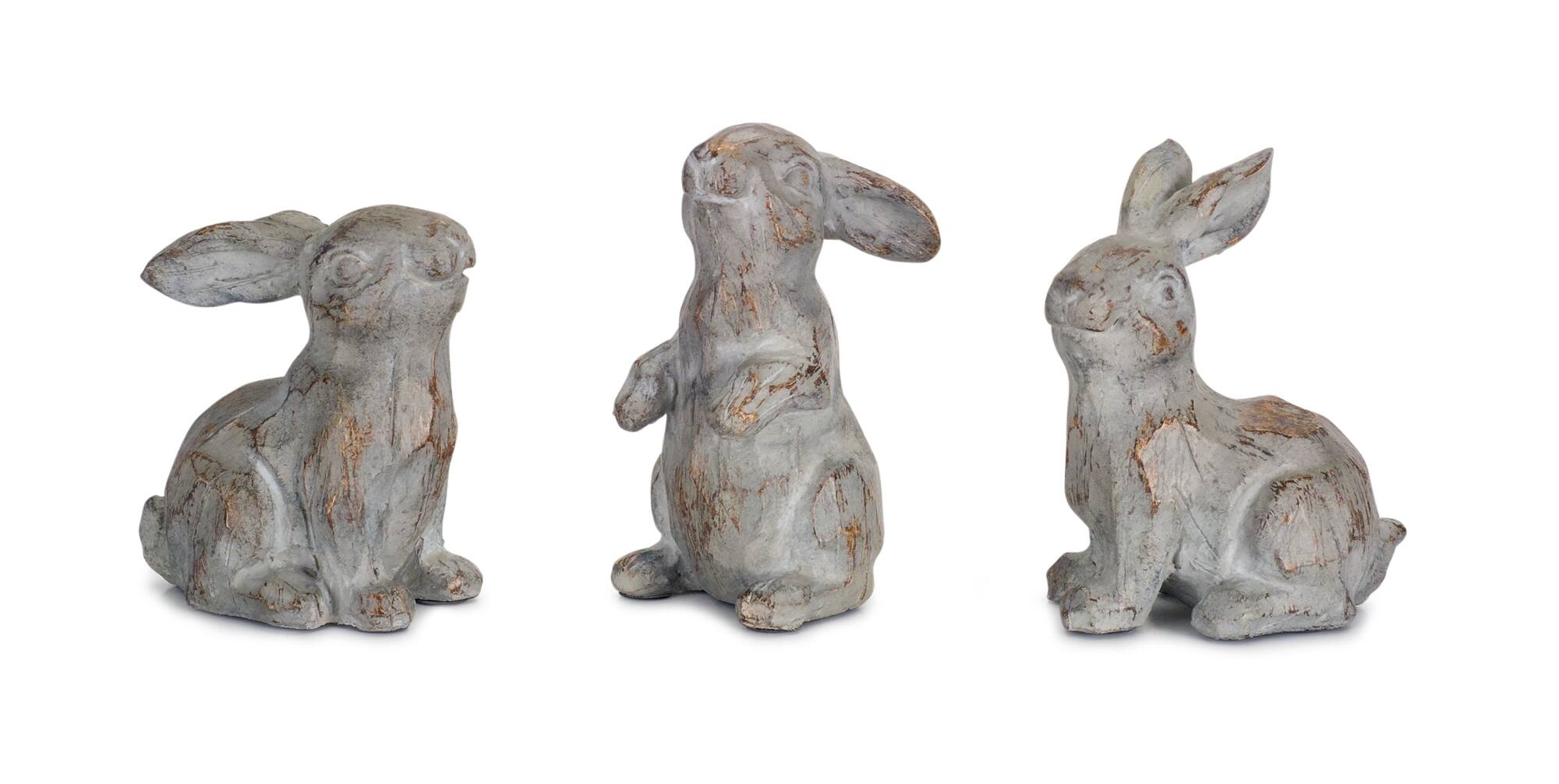 Left. BreeBe - Washed Stone Garden Rabbit Figurine (Set of 6) - Grey, Brown.