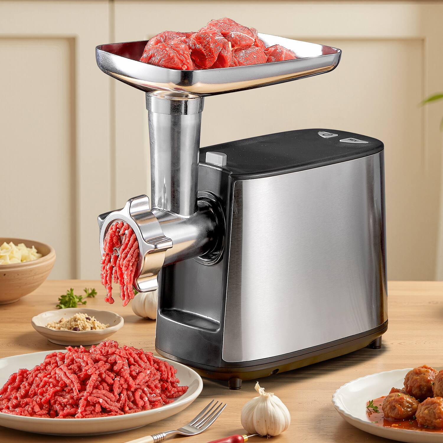 Front. KEINVE - 3000W Max Heavy Duty Electric Meat Grinder with Sausage Stuffer Maker & Kubbe Kit (Silve&Black) - Black.