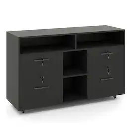 Costway - File Cabinet with Lock 4 Drawers Fits Files A4/Letter Size Adjustable Shelf - Black