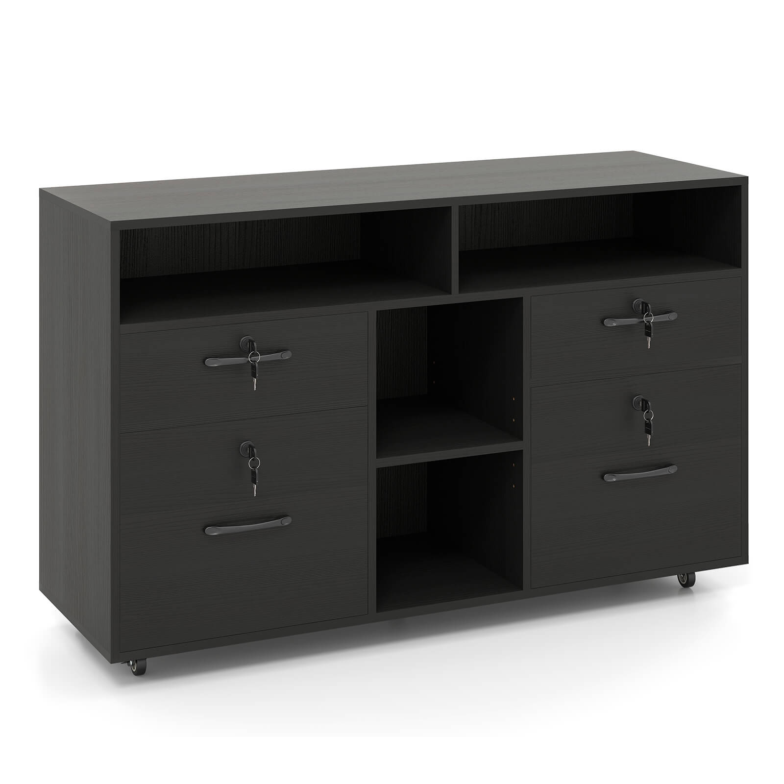 Front. Costway - Costway File Cabinet with Lock 4 Drawers Fits Files A4/Letter Size Adjustable Shelf - Black.