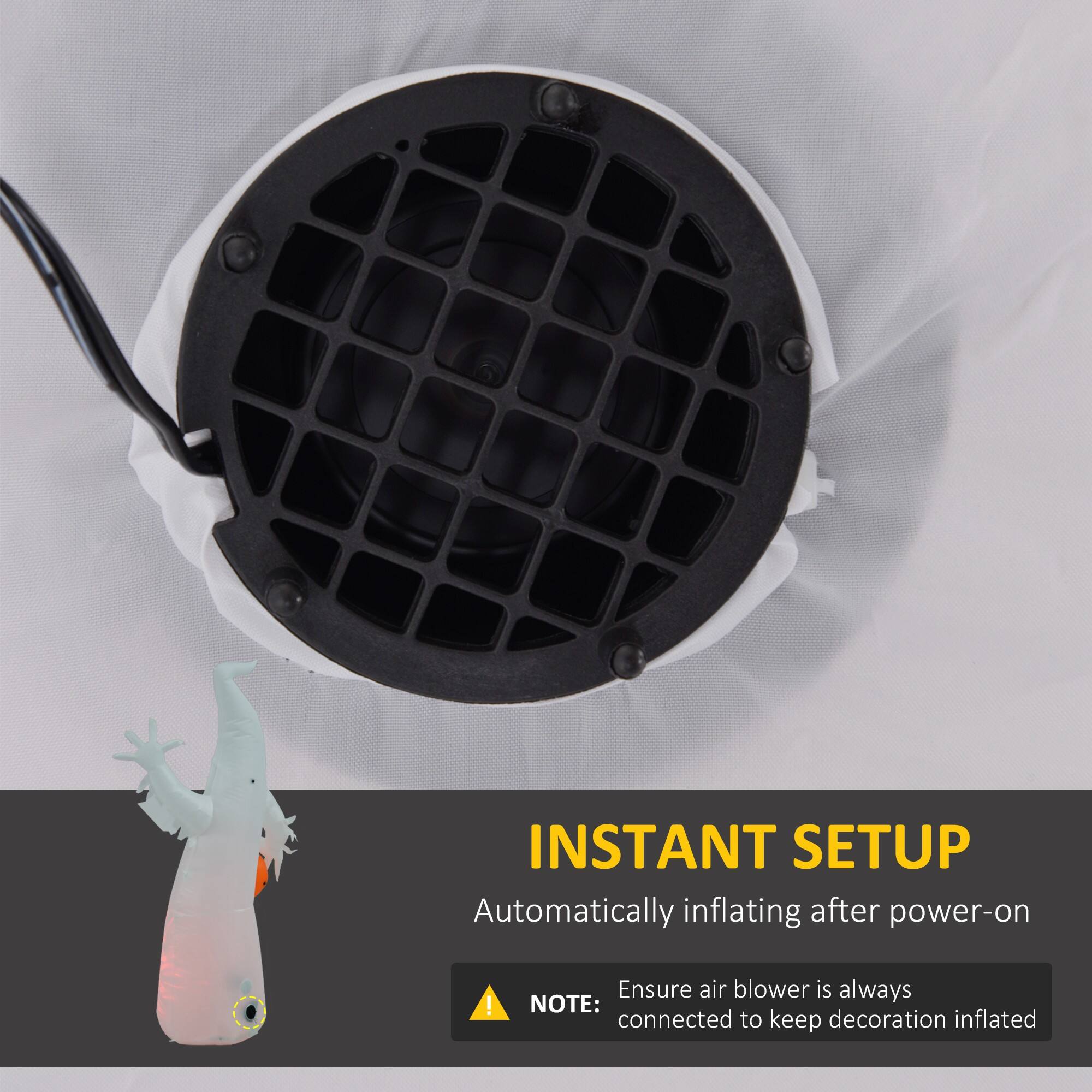 INSTANT SETUP: Automatically inflating after power-on! Ensure air blower is always connected to keep decoration inflated.