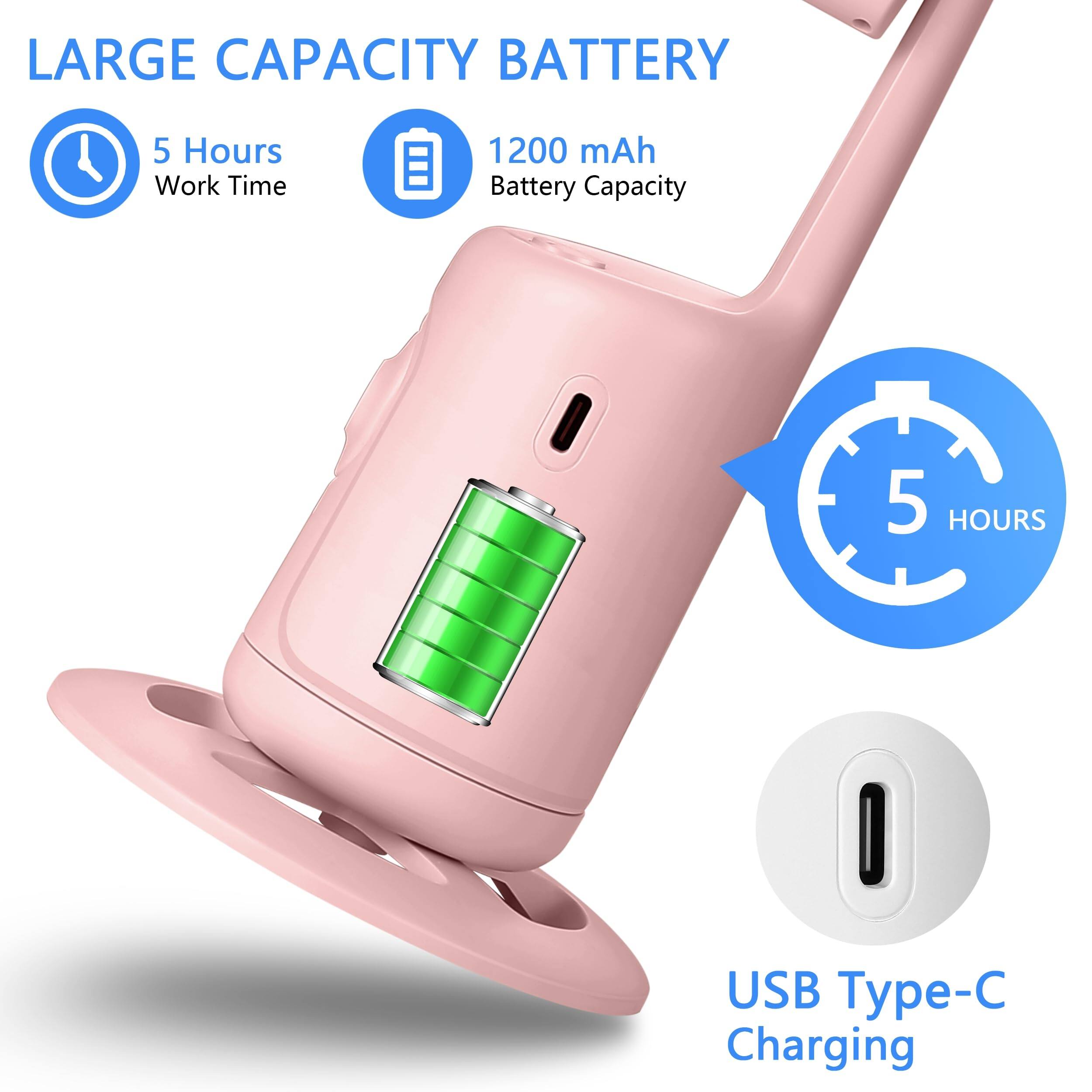 LARGE CAPACITY BATTERY  
5 Hours Work Time  
1200 mAh Battery Capacity  
5 HOURS  
USB Type-C Charging