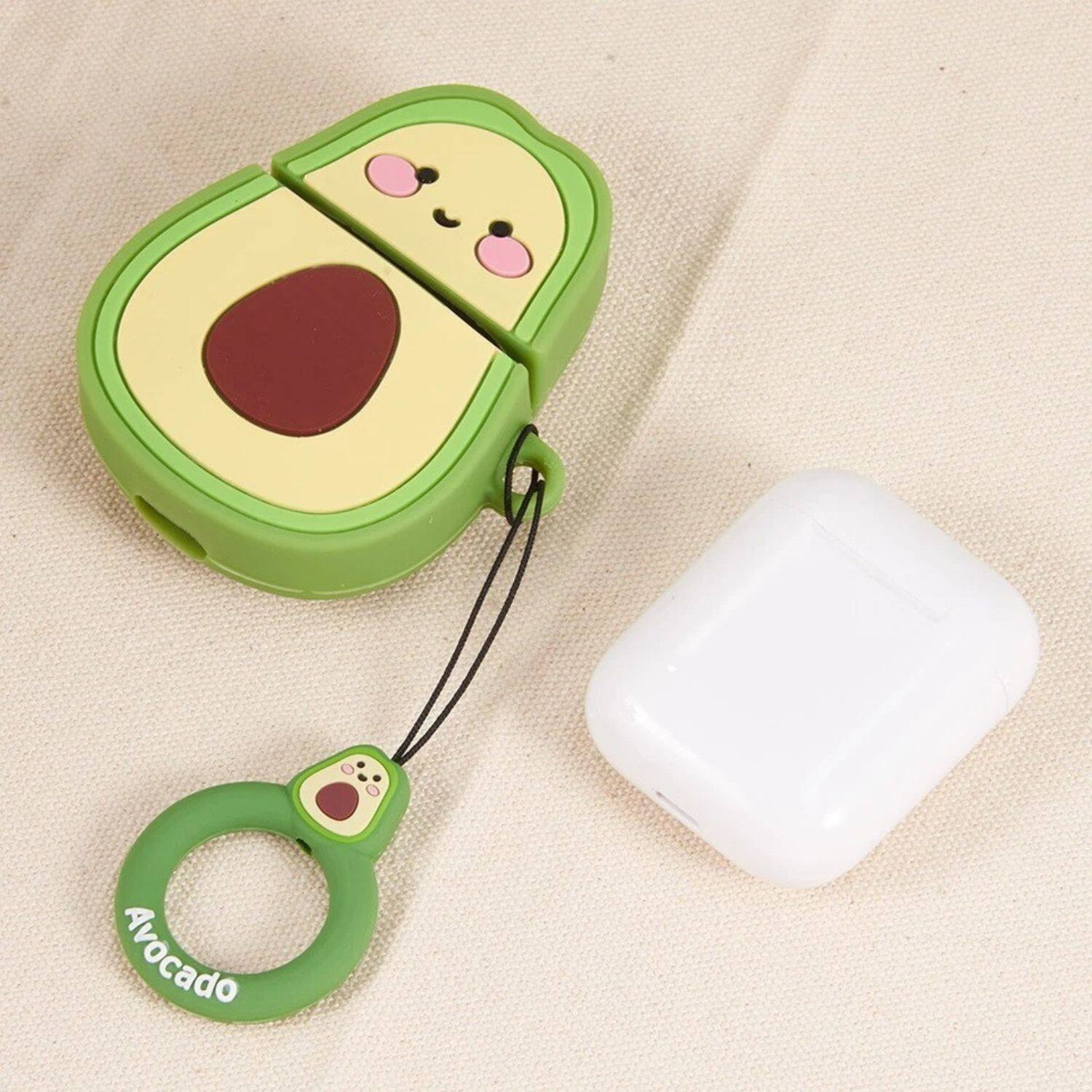 Back. Stock Preferred - Cute Fruit & Animal Cartoon Silicone AirPods Charging Case-Avocado - Avocado/Green.