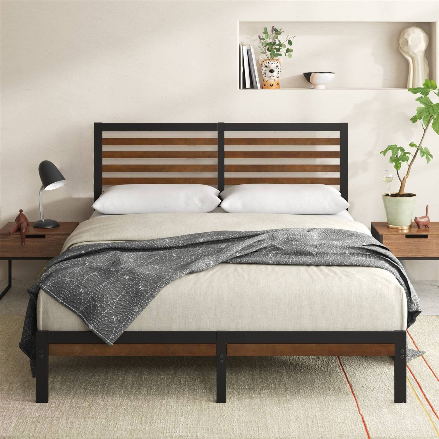 Angle. Hivvago - Hivvago King Size Eco Friendly Bamboo Metal Platform Bed Frame - Brown.