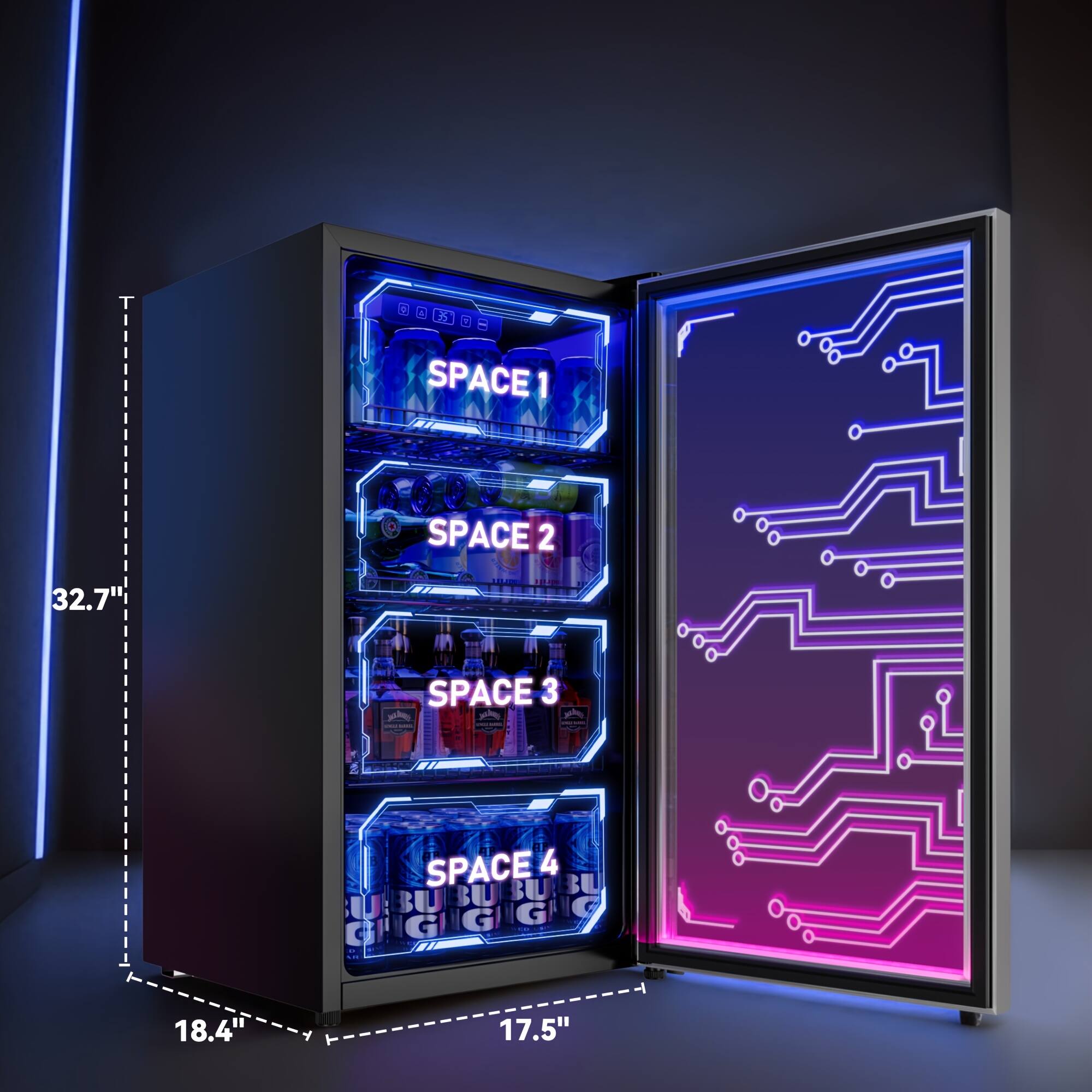 SPACE 1
SPACE 2
32.7"
SPACE 3
SPACE 4
18.4"
17.5"