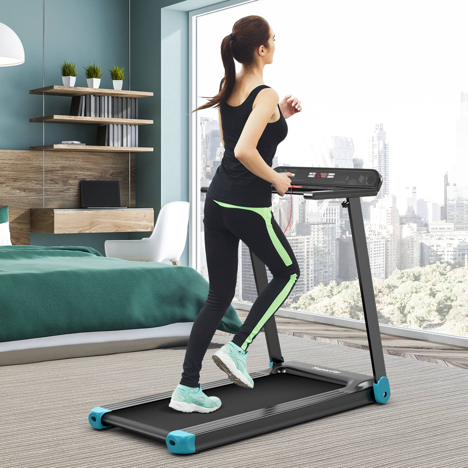 Alt View 1. Costway - Costway  Electric Treadmill Compact Walking Running Machine w/APP Control Speaker - Blue.
