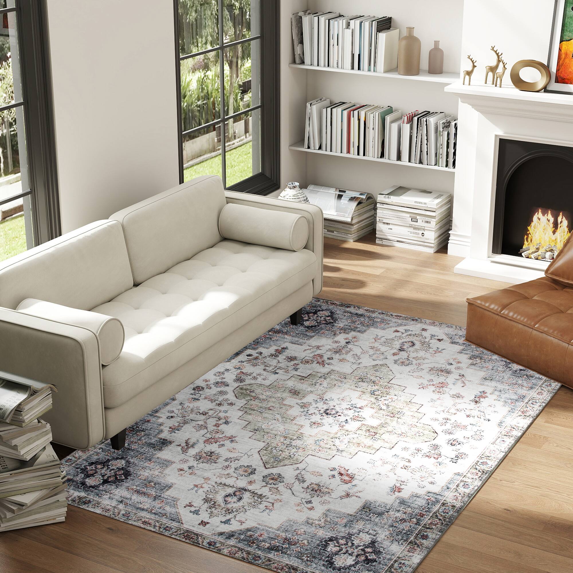 Alt View 2. Homcom - HOMCOM 4x6 Vintage Rug: Mach-Wash Green Distress Non-Slip Carpet, Indoor Boho Living Room - Brown and Green.