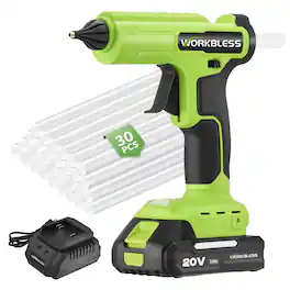 Unique Bargains - Cordless Hot Glue Gun, 20V 2Ah Battery, Leak-Proof Nozzle, Heavy Duty for Industrial & Crafts, 30pcs 11mm Glue Sticks - Green