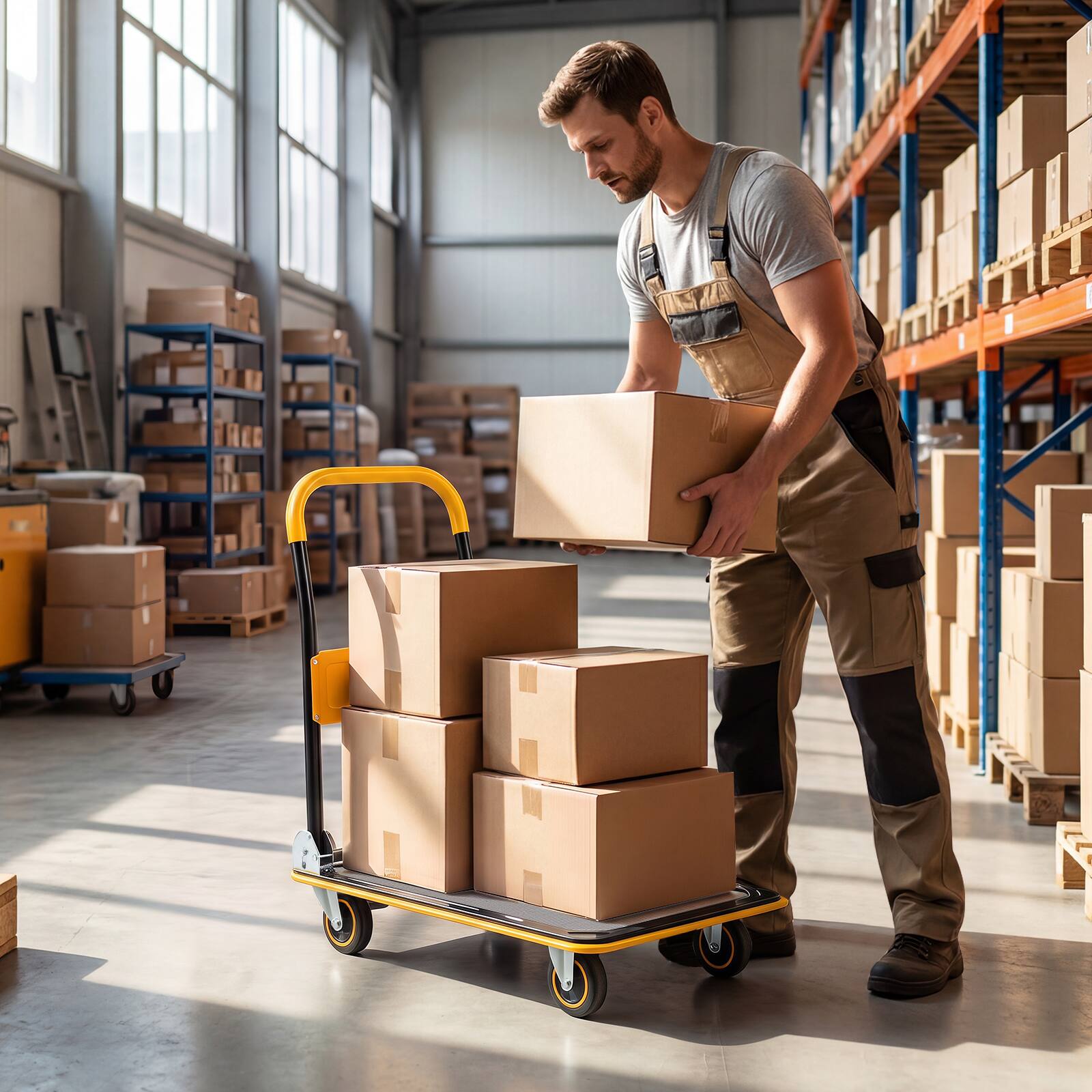 Alt View 3. Costway - 330lbs Folding Platform Cart Dolly Push Hand Truck Moving Warehouse Foldable - Yellow.
