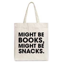 OrnamentallyYou - Might Be Books Might be Snacks Canvas Tote Bag, Minimalist Gift Shopper for Bookworms - Beige