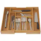 Front. Home It - Expandable Cutlery Bamboo Kitchen Utensils and Flatware Drawer Divider - Drawer Utensils Organizer - Beige.