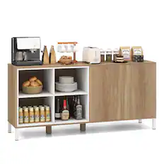 Front. Costway - 63" Buffet Sideboard Kitchen Storage Cabinet with 4 Compartments Adjustable Shelf - Natural / White.