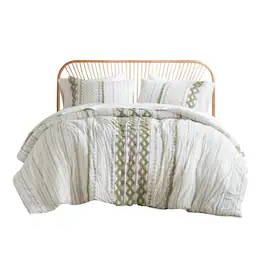 Gracie Mills - Modesto Printed Cotton Comforter Set with Chenille - Sage/Ivory