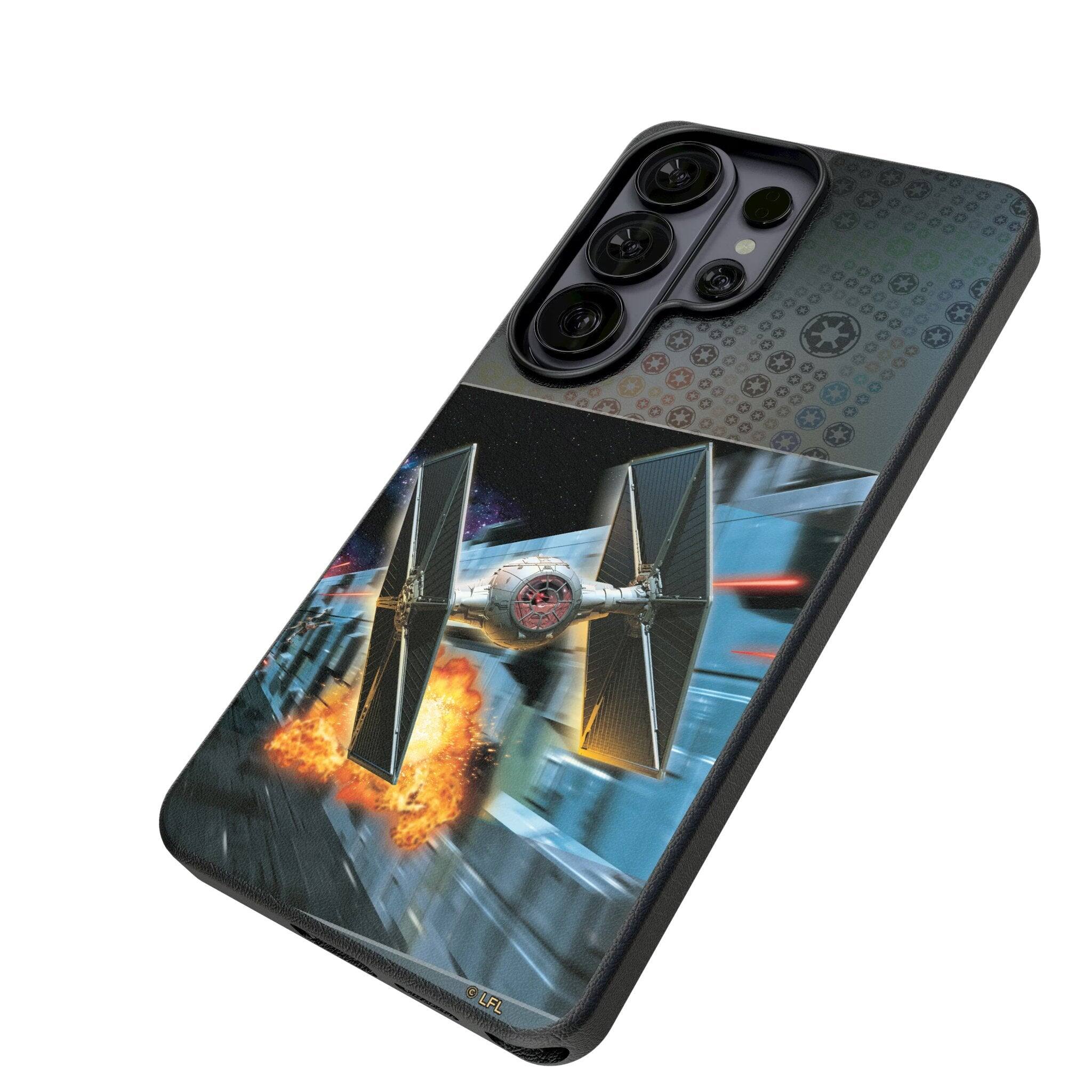 Angle. Keyscaper - Star Wars: A New Hope Portrait MagSafe Compatible Phone Case - Samsung Galaxy S26 Plus - TIE Fighter.