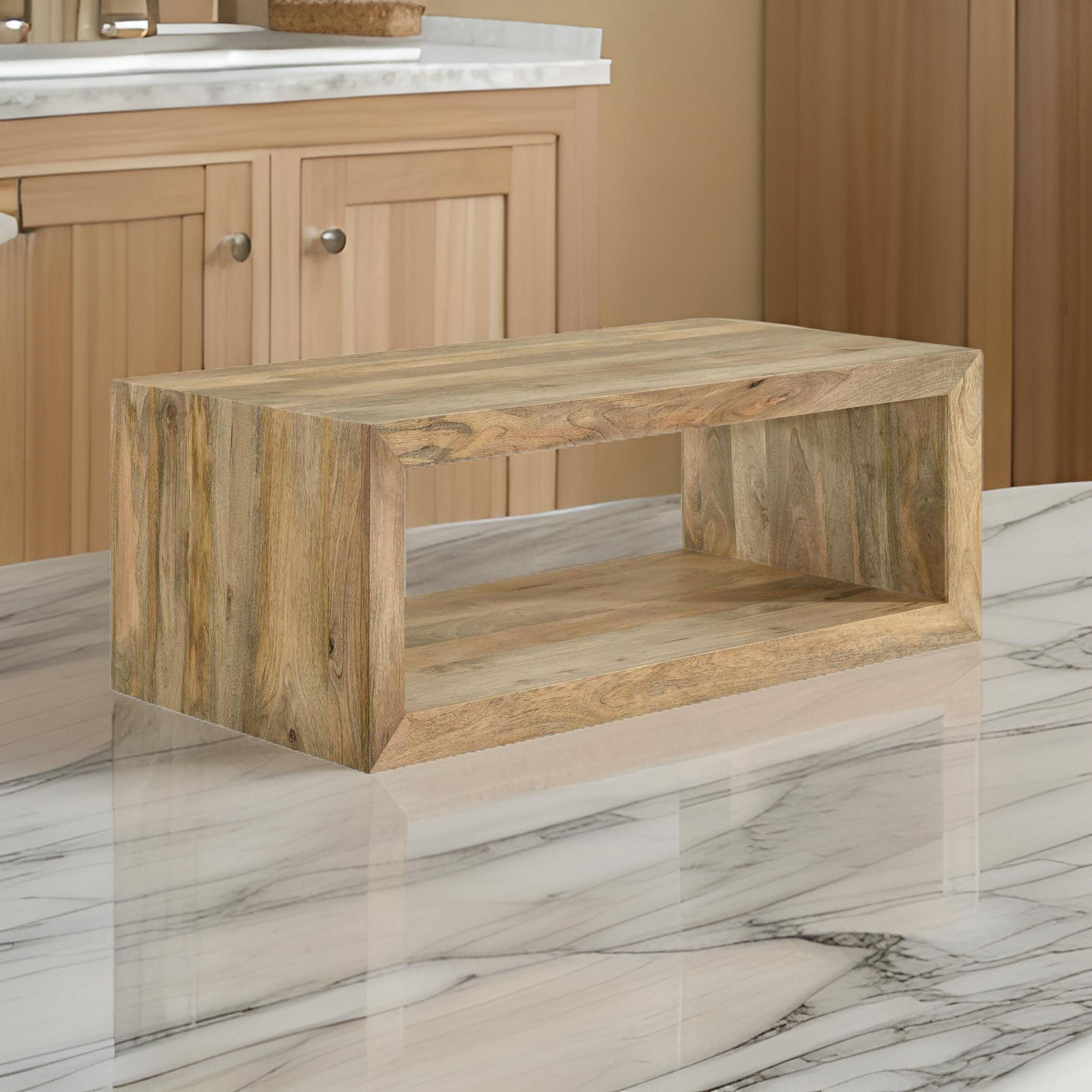 Alt View 2. Manhattan Lane - Wooden Coffee Table with Decorative Polyresin Carvings and Marble Top - Brown.