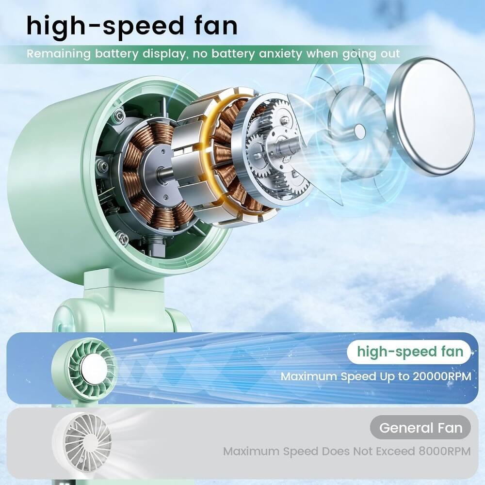 high-speed fan  
Remaining battery display, no battery anxiety when going out  
high-speed fan  
Maximum Speed Up to 20000RPM  
General Fan  
Maximum Speed Does Not Exceed 8000RPM
