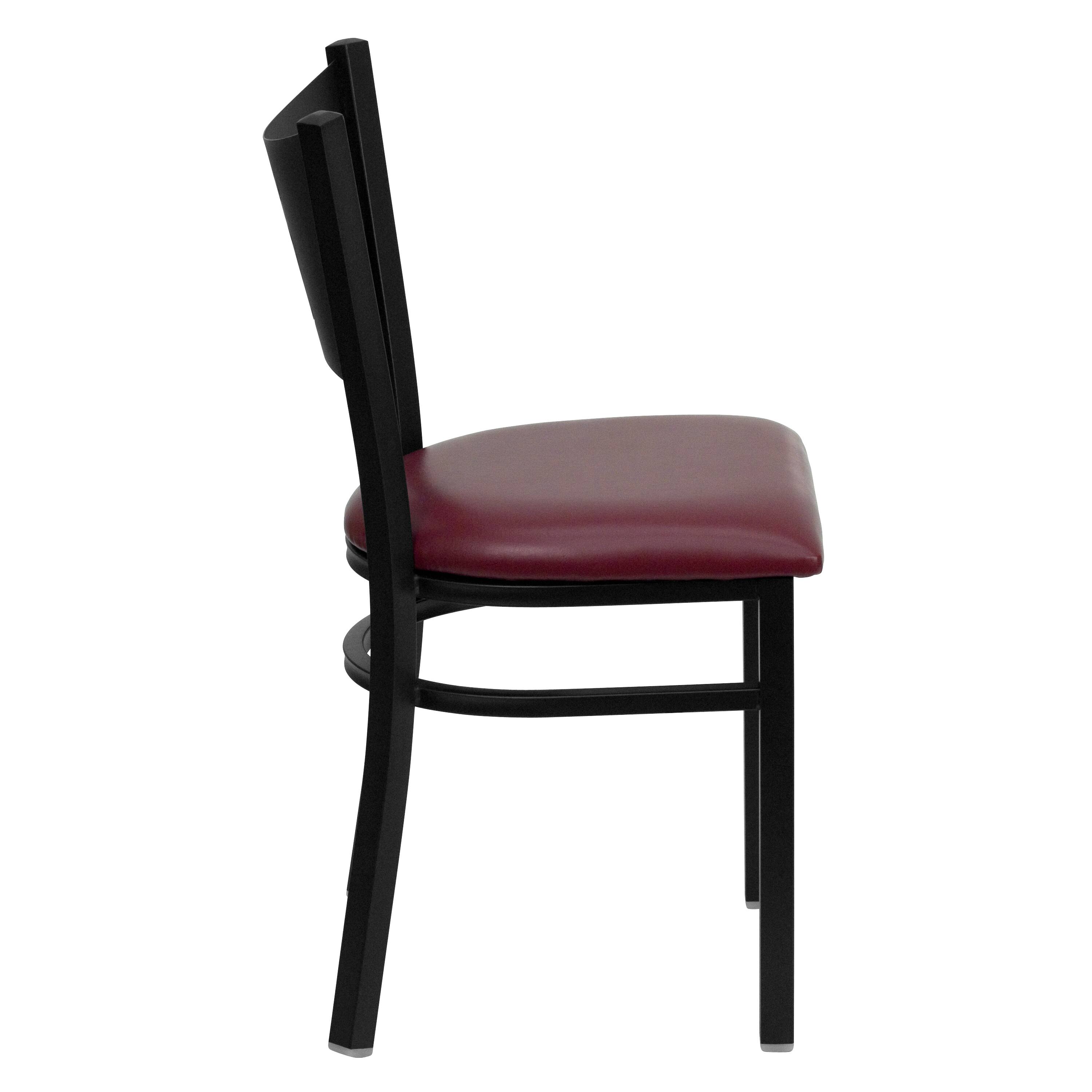Alt View 4. Emma + Oliver - Coffee Back Metal Restaurant Dining Chair - Burgundy Vinyl Seat/Black Metal Frame.