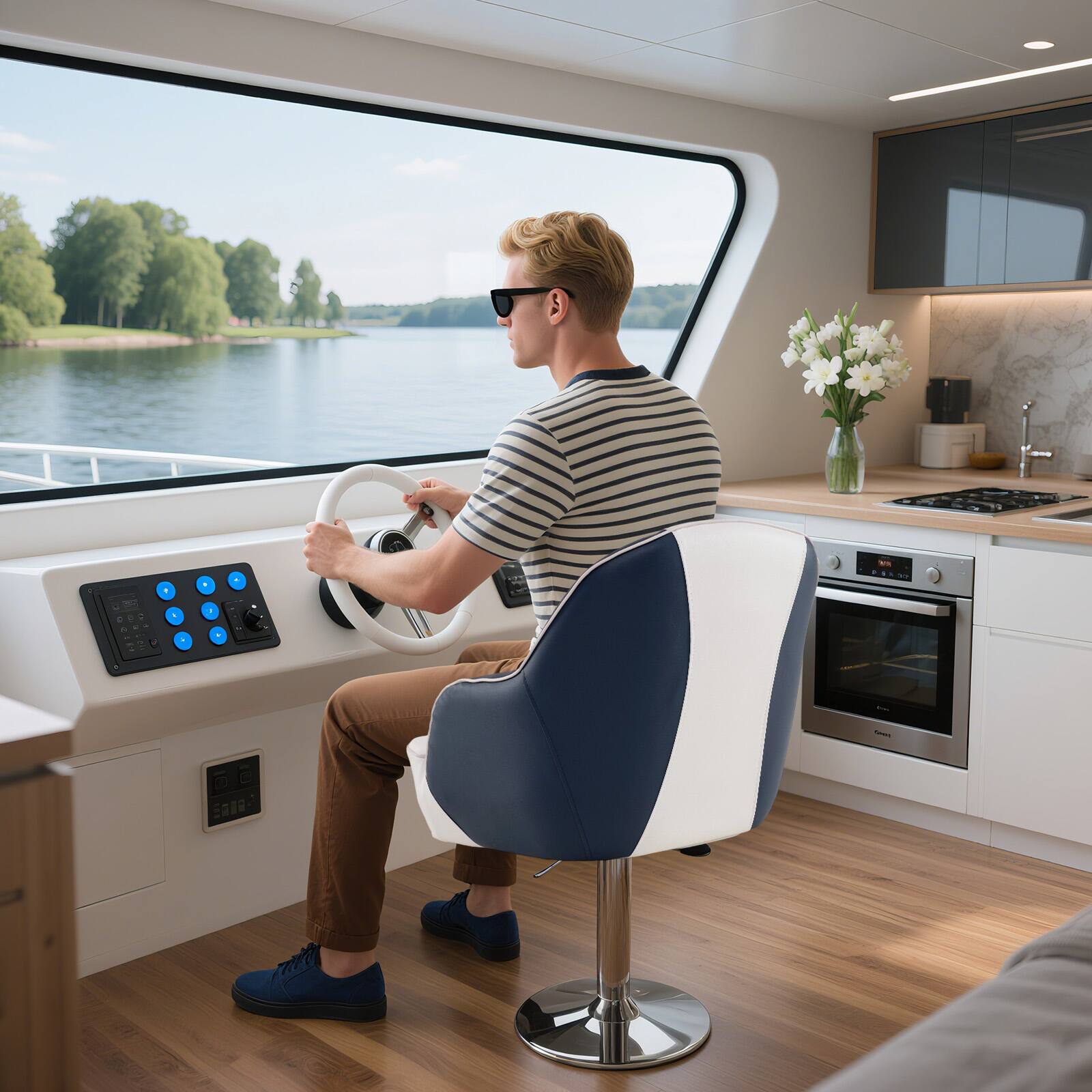 Alt View 3. Gymax - Gymax Pontoon Boat Seat Waterproof Universal Boat Seat w/Ergonomic Seat Thick Cushion Blue - Blue.