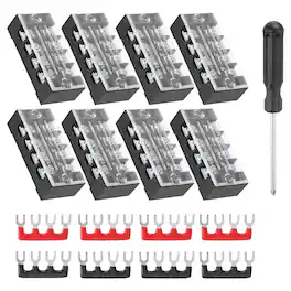 Unique Bargains - Screw Terminal Block 4 Positions, Dual Row, 600V 25A, with Screwdriver & Terminals, 8 Sets - Black