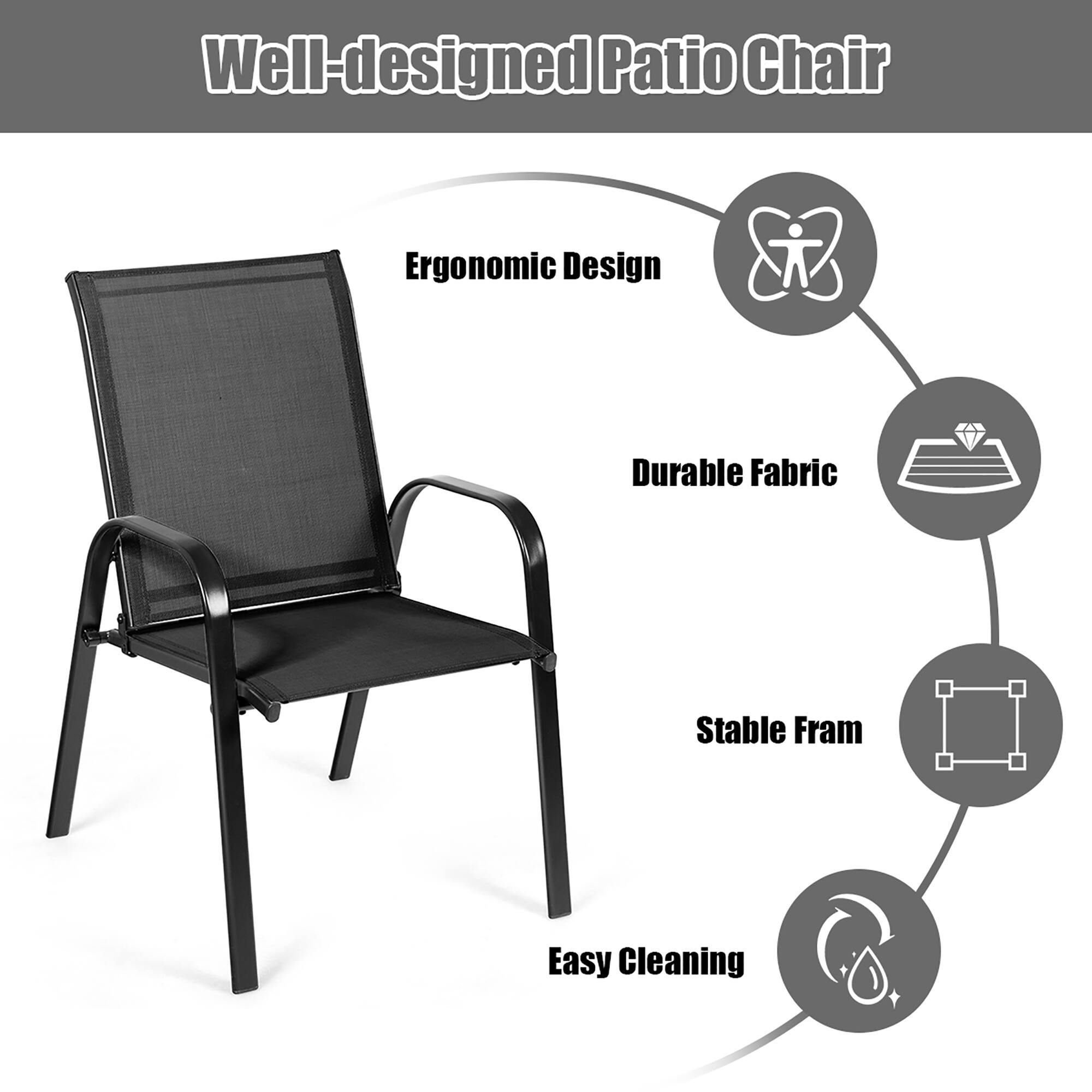 Well-designed Patio Chair
Ergonomic Design
Durable Fabric
Stable Fram
Easy Cleaning