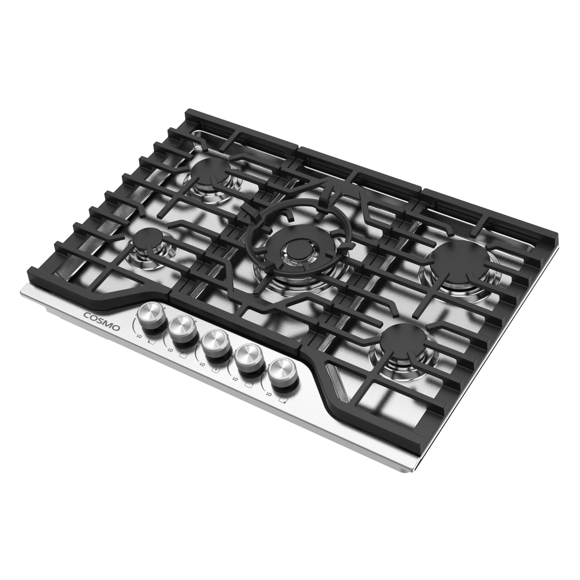 Alt View 1. COSMO - COS-CTGV305SS 30 in. Vista Collection Drop-in Gas Cooktop with 5 Burners, Metal Knobs, Cast Iron Grates, Stainless Steel - Stainless Steel.