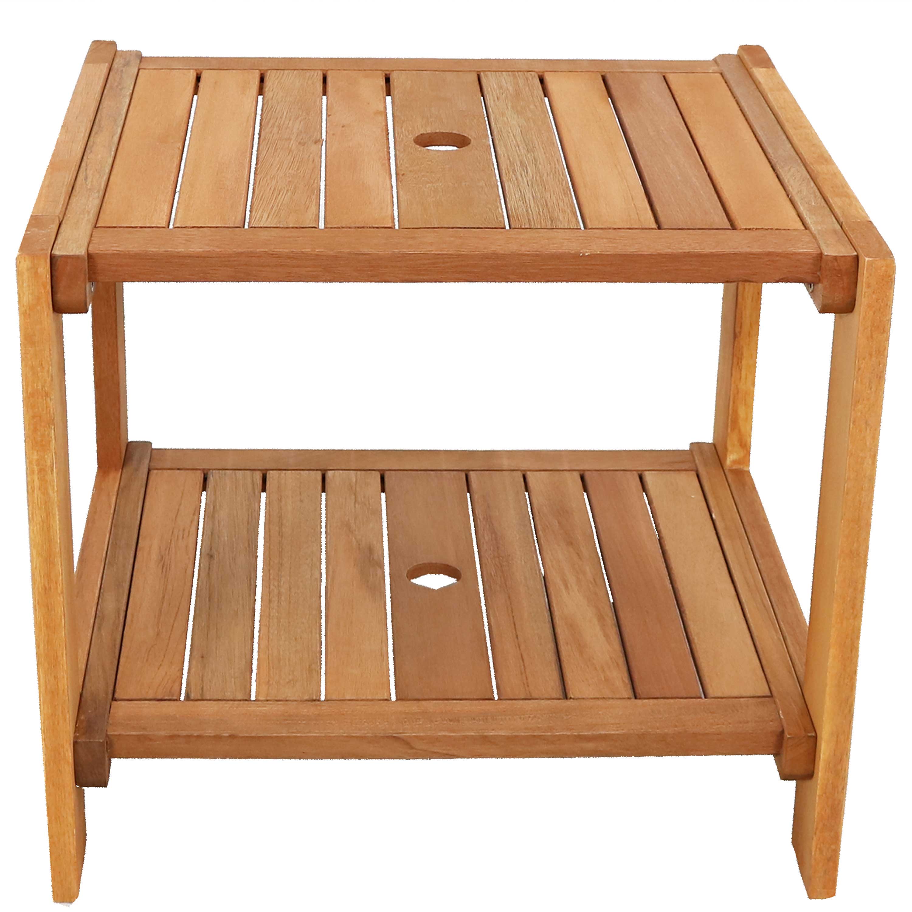 Alt View 9. Sunnydaze - 20.5 in Meranti Wood Square Patio Side Table with Umbrella Hole - Brown.