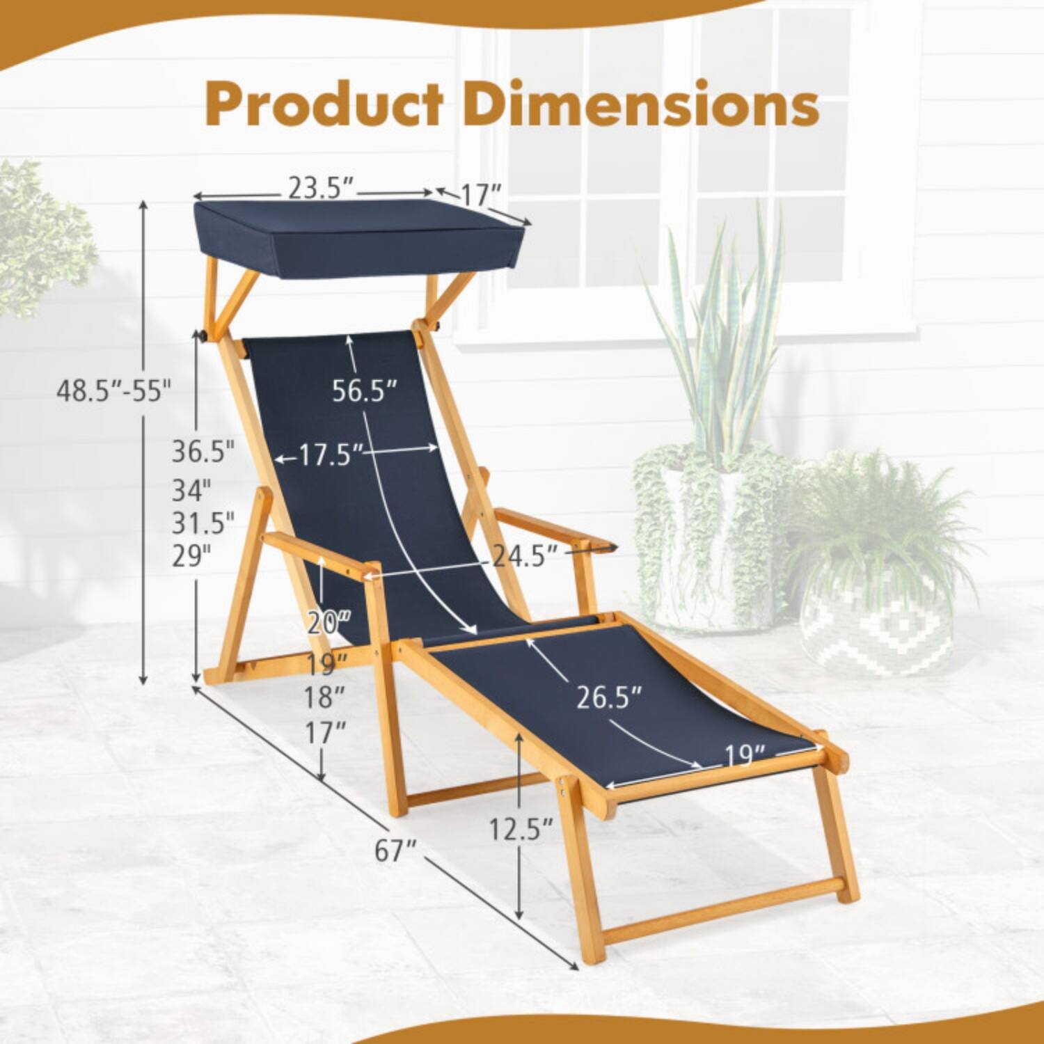 Product Dimensions:  
23.5" x 17"  
48.5"-55" x 56.5"  
36.5" x 34" x 31.5" x 29"  
17.5" x 24.5" x 20" x 19" x 18" x 17"  
26.5" x 19"  
67" x 12.5"
