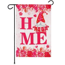 G128 - Garden Flag Valentine's Day Gnome with Love Sign, 12 x 18 in Blockout Fabric - Pink