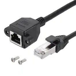 Unique Bargains - Cat5 Extension Cable, RJ45 Male to Female Panel Mount, with Screws, for Router Modem PC Laptop Smart TV Printer - Black