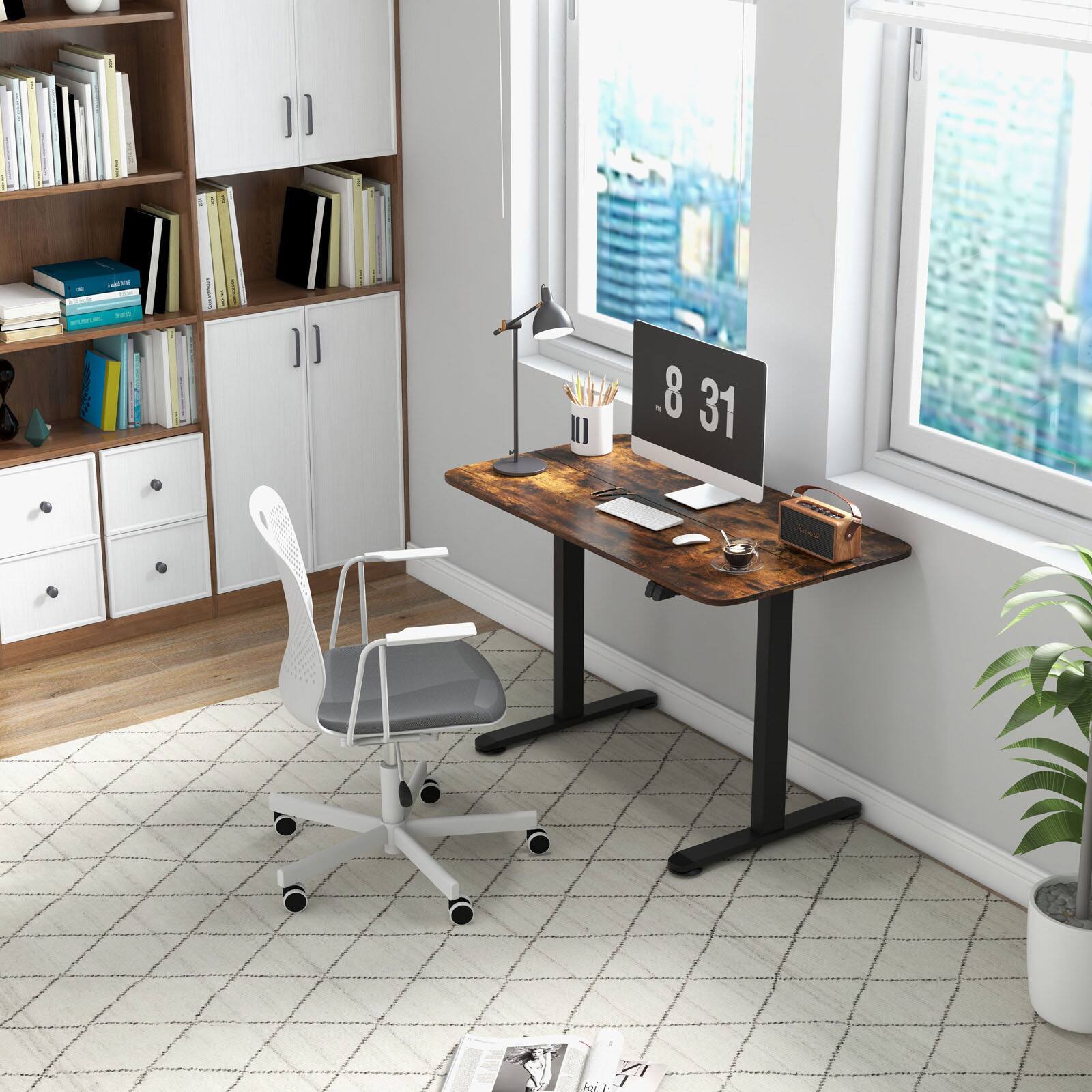 Alt View 4. HONGGE - Electric Standing Desk with Adjustable Height and Metal Frame - Brown.