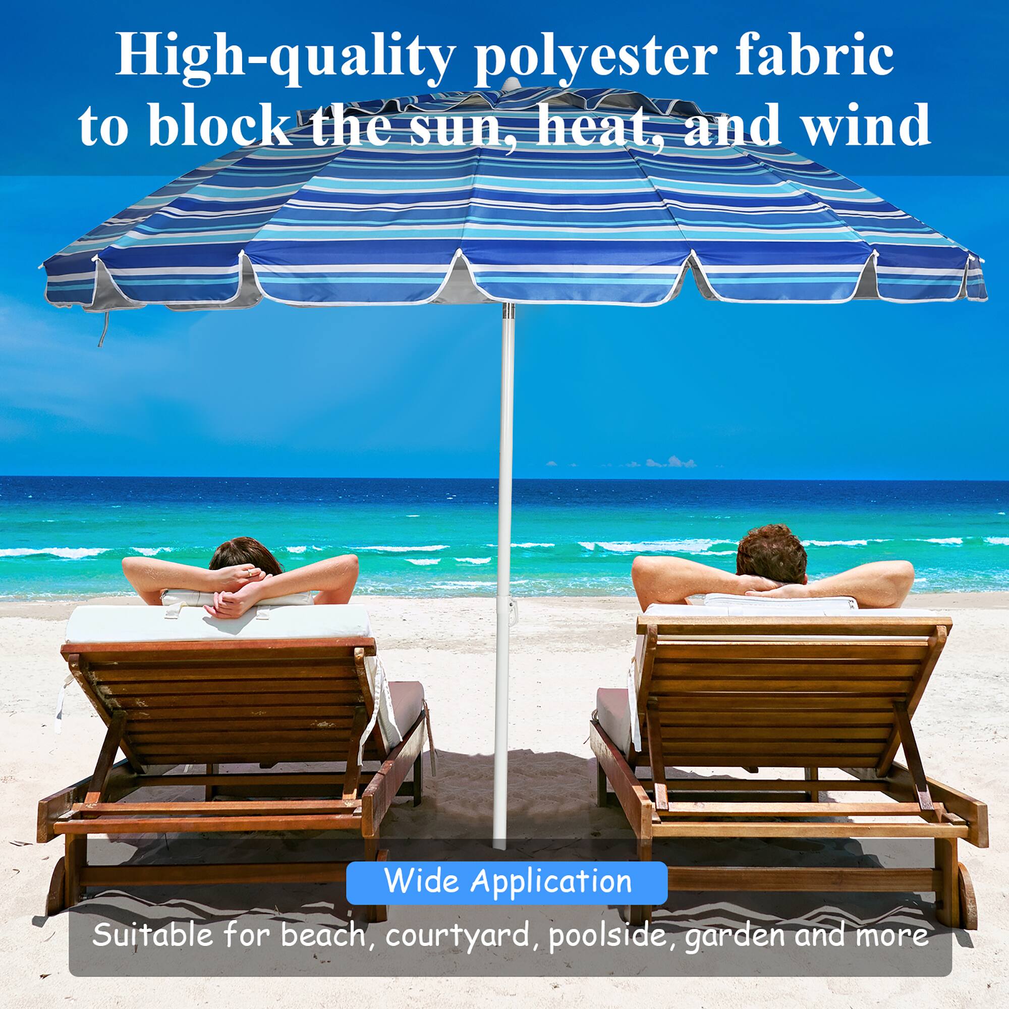 High-quality polyester fabric to block the sun, heat, and wind

Wide Application
Suitable for beach, courtyard, poolside, garden and more
