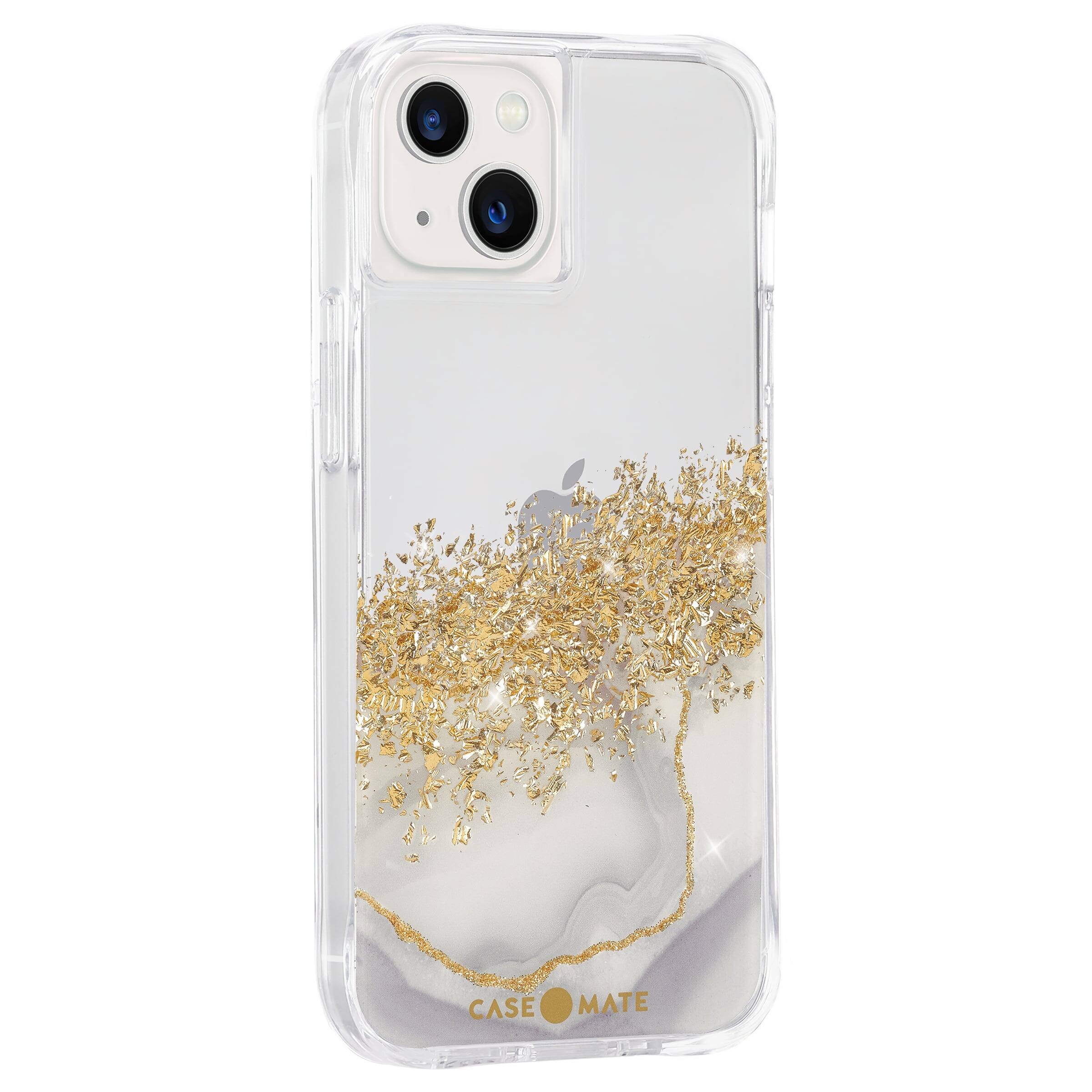 Angle. Case-Mate - Karat Marble Hardshell Case w/ Antimicrobial for iPhone 13 - Gold.