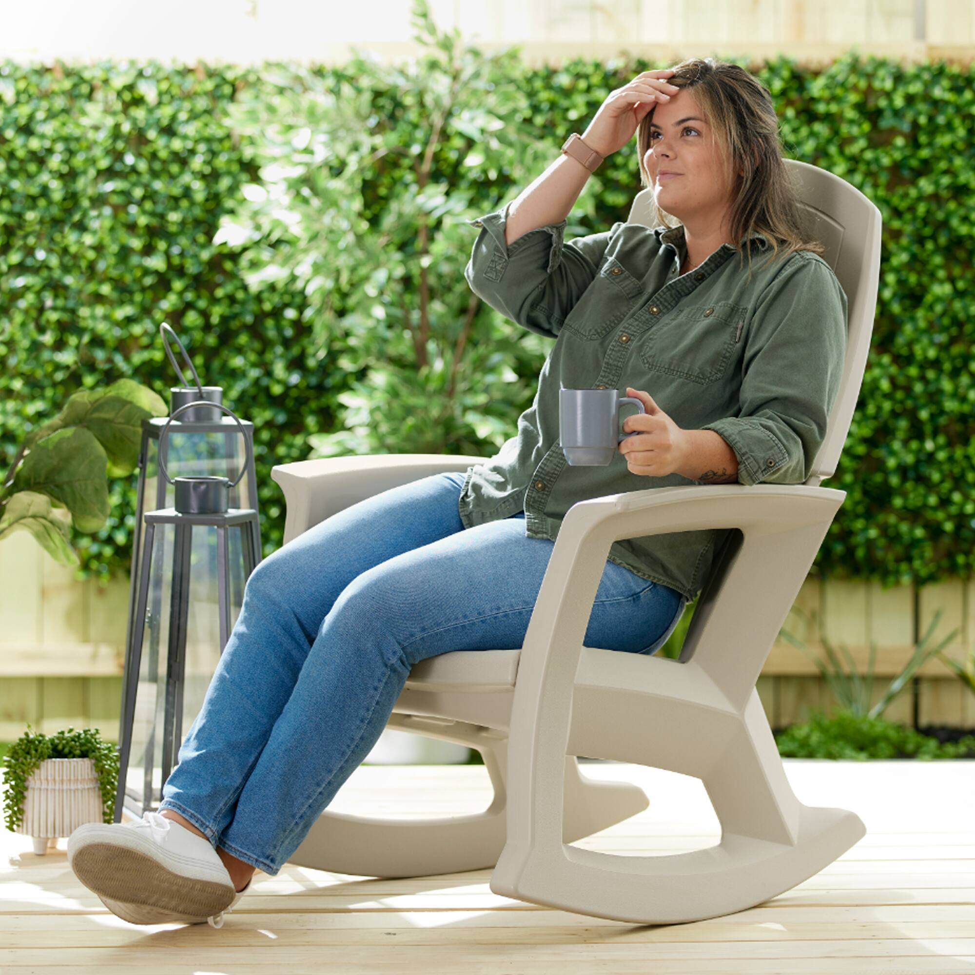 Alt View 4. Semco - Semco Plastics Rockaway Heavy Duty Resin All-Weather Outdoor Rocking Chair, Tan - Tan.