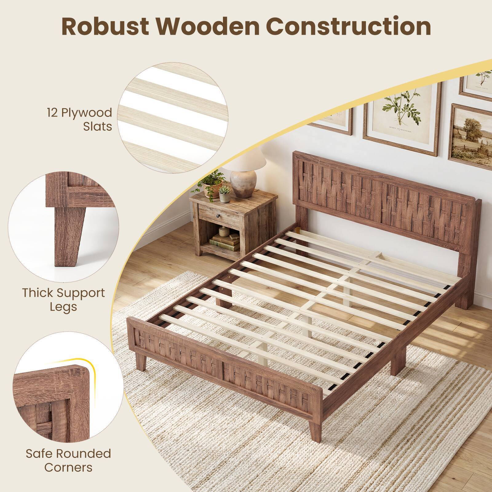 Robust Wooden Construction

- 12 Plywood Slats
- Thick Support Legs
- Safe Rounded Corners
