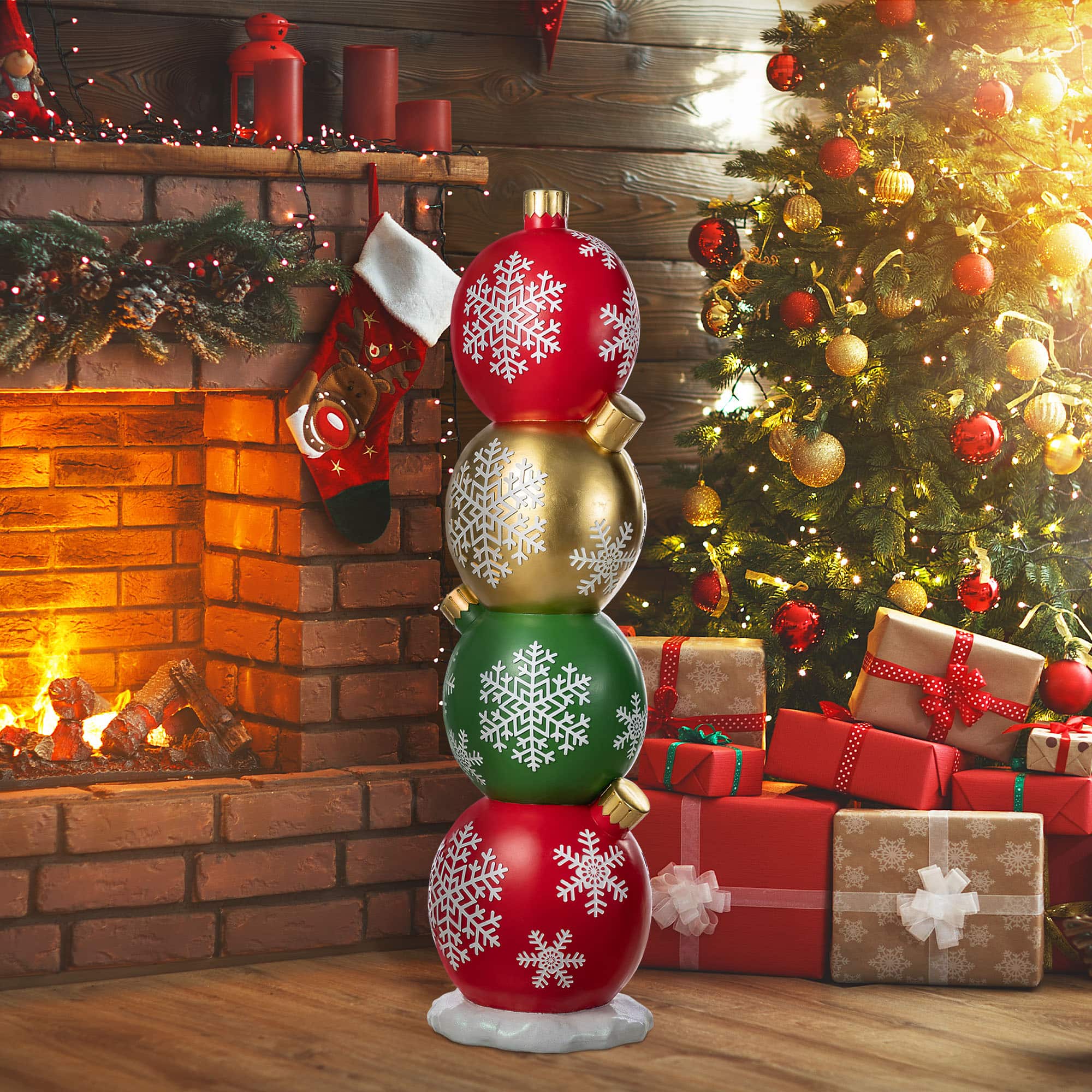 Glitzhome - 36.25"H Christmas Resin Stacked Ornament Porch Decor - Multi-Colored