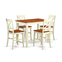 East West Furniture - 5 Pc counter height Table and chair set - high Table and 4 Kitchen Chairs - Buttermilk & Cherry