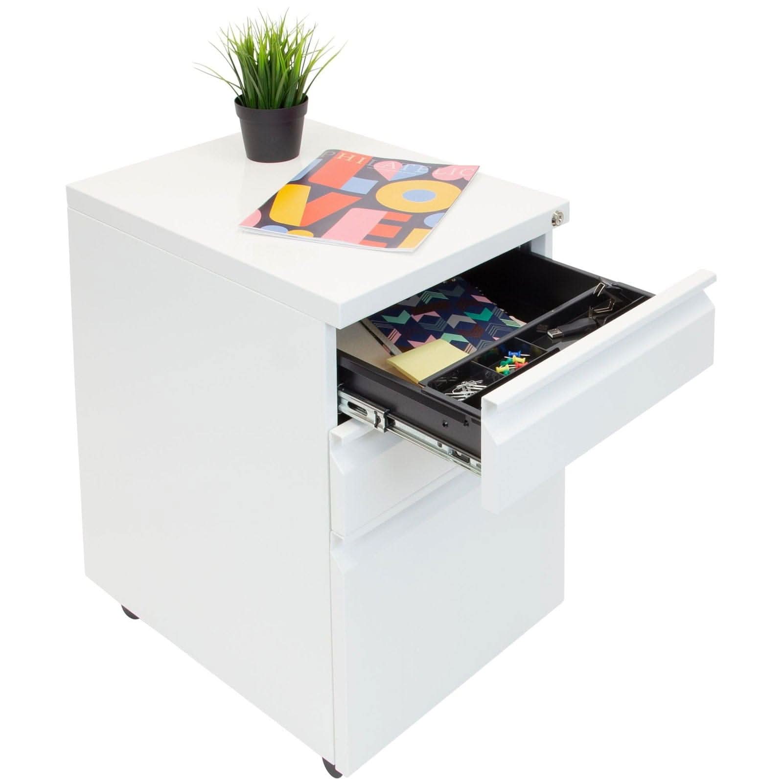 Back. Mount-It! - Mobile File Cabinet with 3 Drawers, Locking Rolling File Cabinet for Letter and Legal Files - White.