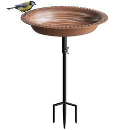 Dazzed Corner - Free Standing Garden Bird Bath Bird Feeder Bowl with Metal Stake for Outdoor - Brown
