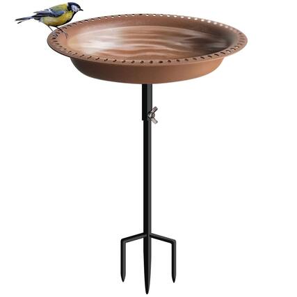 Front. Dazzed Corner - Free Standing Garden Bird Bath Bird Feeder Bowl with Metal Stake for Outdoor - Brown.