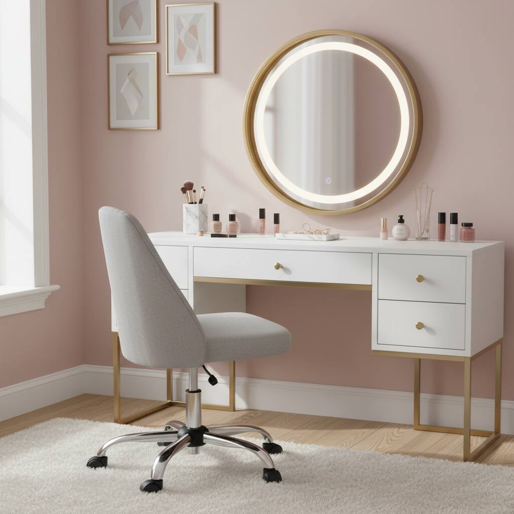 Alt View 4. AOITUN - Home Office Chair, Armless Mid Back Fabric Upholstered Desk Chair with Wheels Adjustable Swivel Vanity Chair, Gray - Gray.