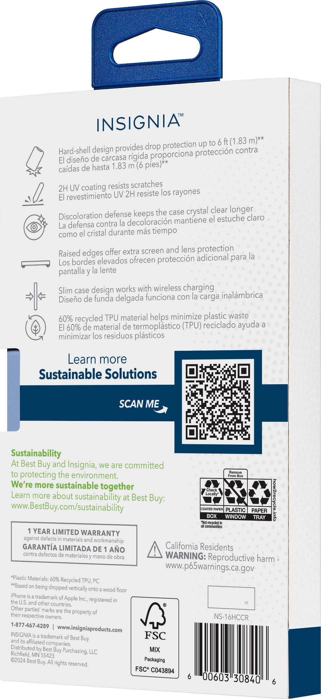 Insignia™ Hard Shell Case for iPhone 16 Clear NS16HCCR Open Box