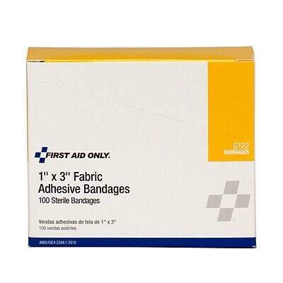 FIRST AID ONLY.  
G122 BANDAGES  
1" x 3" Fabric Adhesive Bandages  
100 Sterile Bandages  
Vendas adhesivas de tela de 1 x 3"  
100 vendas estériles  
ANSUISEA 2308.1-2015