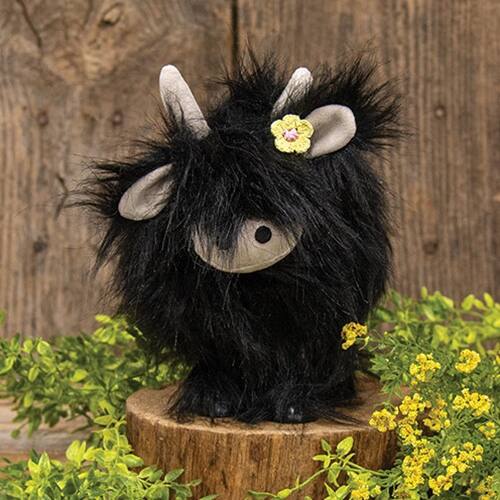 Angle. BreeBe - Black Fluffy Bobbing Highland Cow - Black.