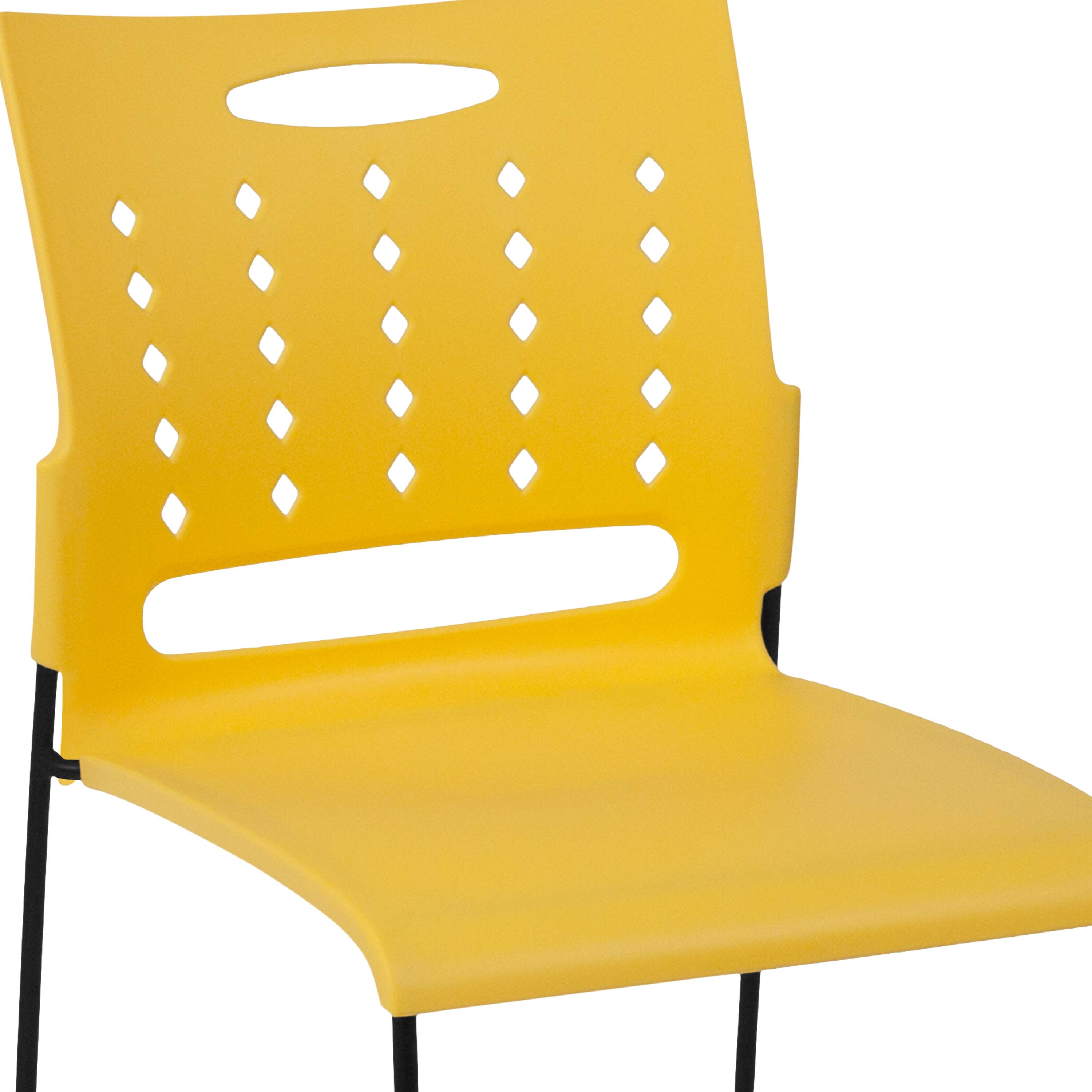 Alt View 9. Emma + Oliver - Home Office Plastic Accent Sled Base Stack Chair - Air-Vent Back - Yellow.
