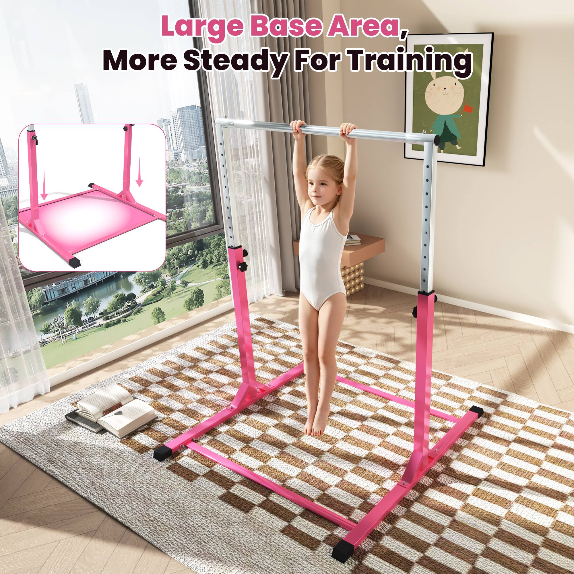 Ainfox Gymnastics Bar for Kids Adjustable Height with Pull Rings ...