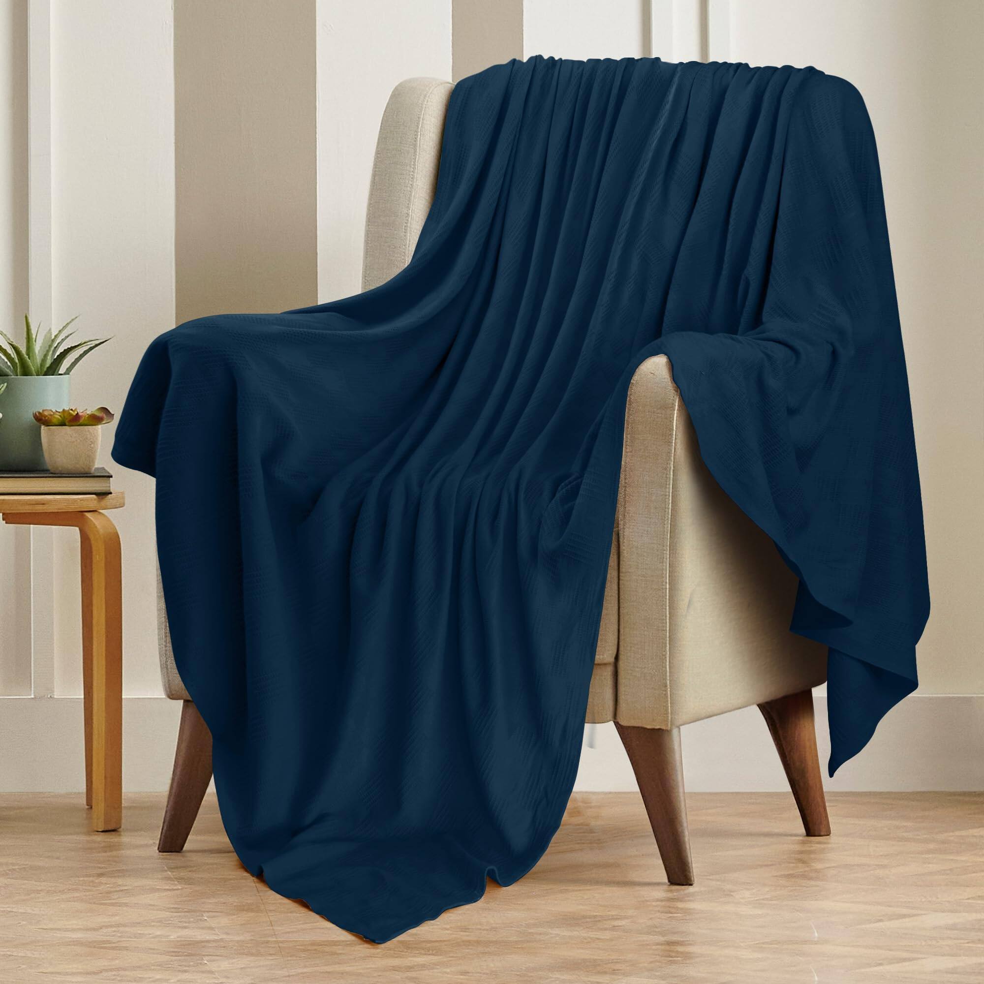 Paradigms Interiors Navy Cotton Blanket twin Size 350gsm Lightweight ...
