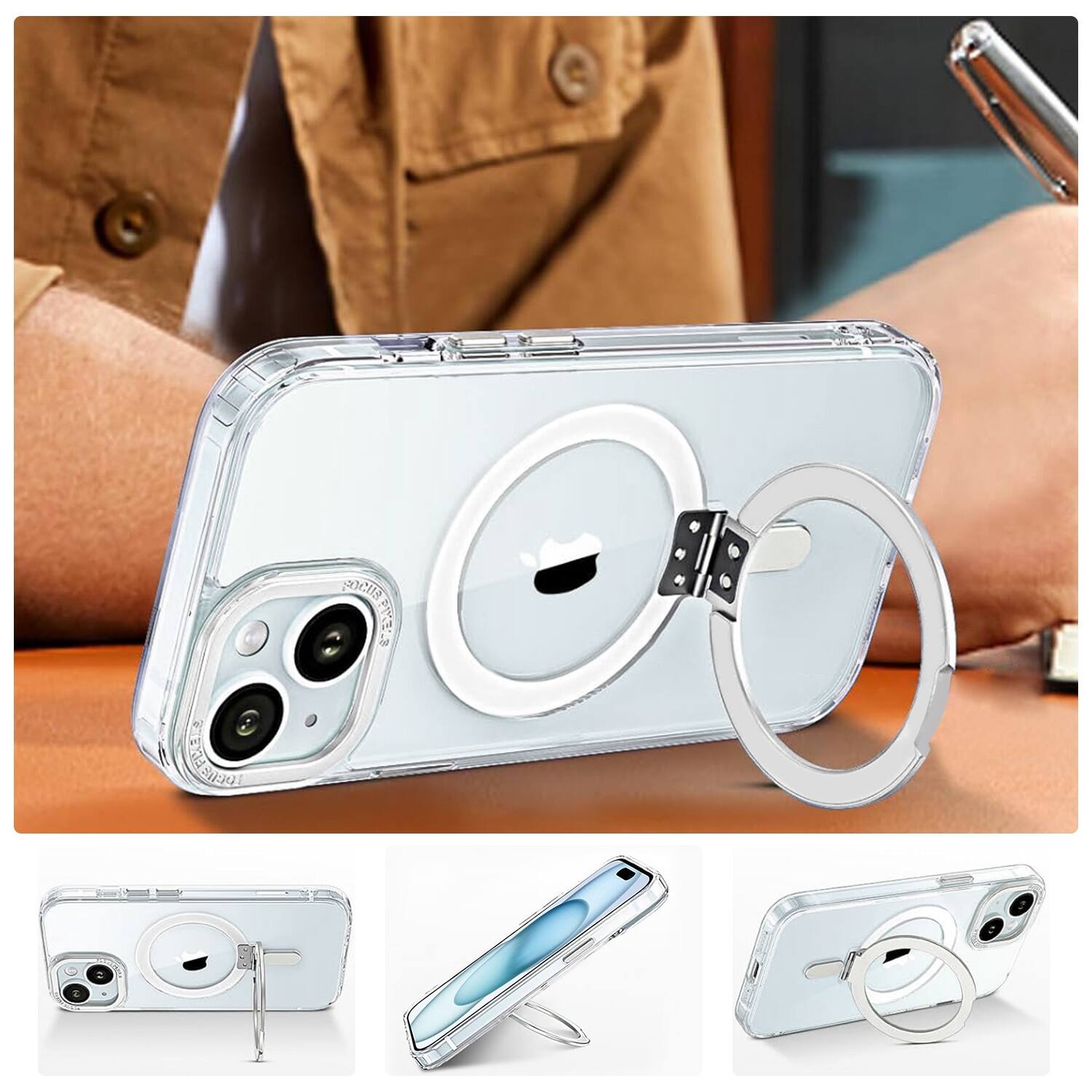 Alt View 14. SaharaCase - Hybrid-Flex Kickstand Case with MagSafe for Apple iPhone 15 - Clear.