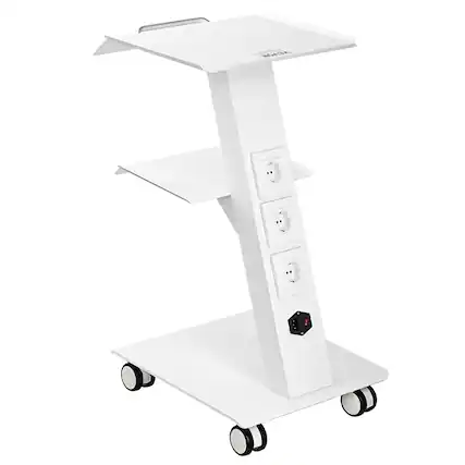 Front. VEVOR - Lab Trolley, 3-Layer Rolling Lab Cart with Built-in Socket, Tray Rolling Clinic Cart with Swivel Wheels, 220lbs Capacity - White.
