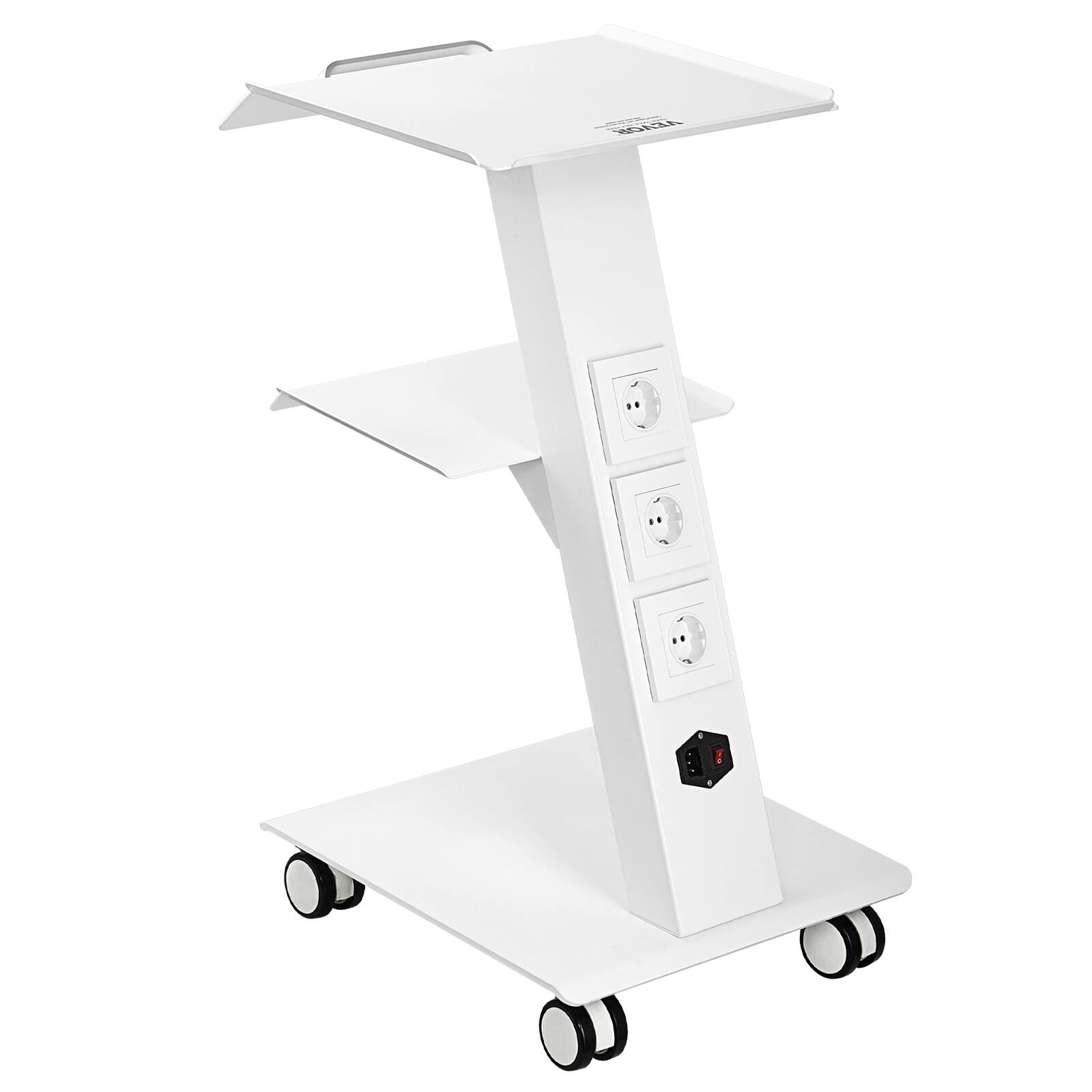 Front. VEVOR - Lab Trolley, 3-Layer Rolling Lab Cart with Built-in Socket, Tray Rolling Clinic Cart with Swivel Wheels, 220lbs Capacity - White.