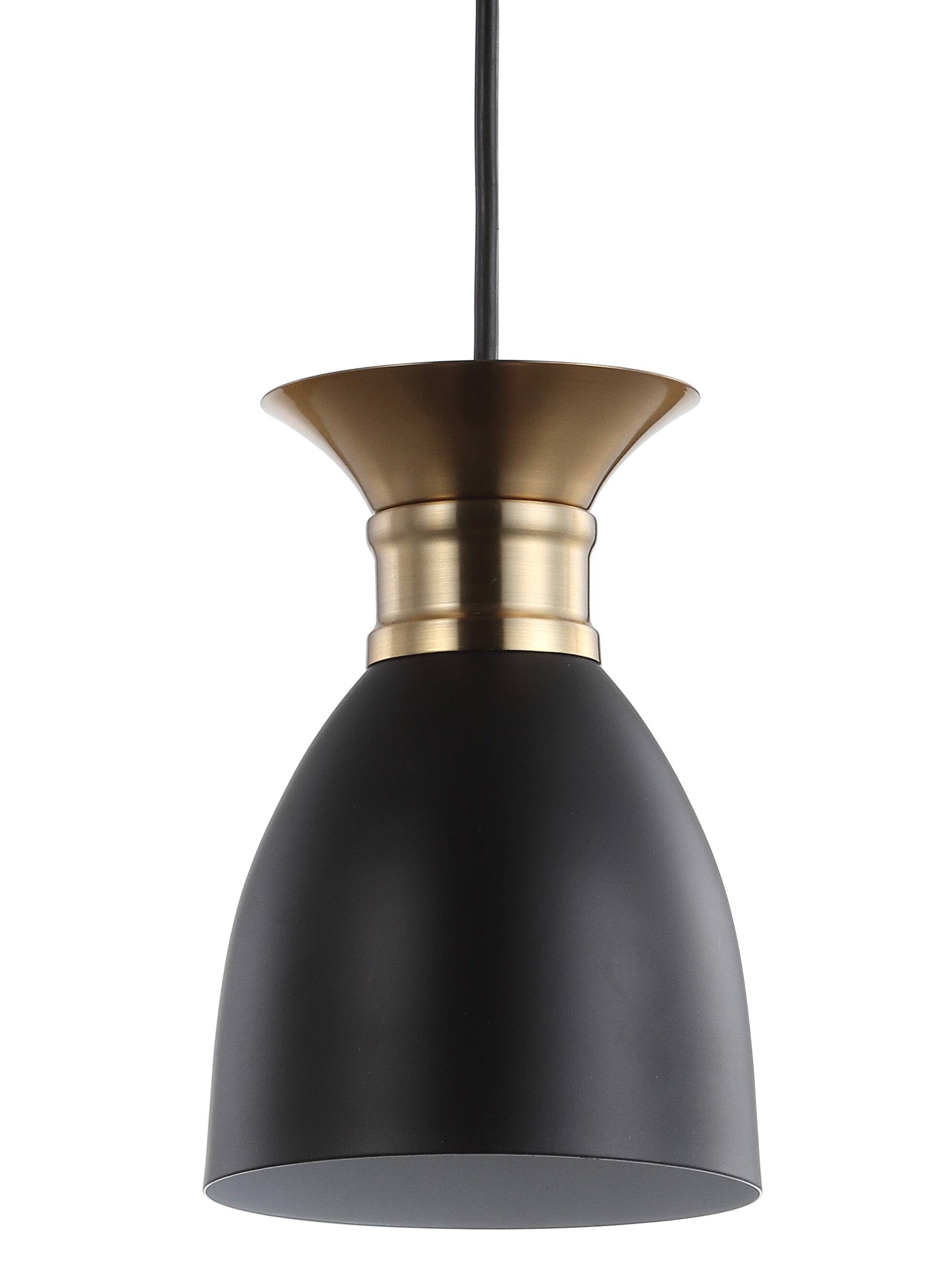 Alt View 4. Jonathan Y - Edison 5.75" Metal LED Pendant, Black/Brass Gold - Black/Brass Gold.